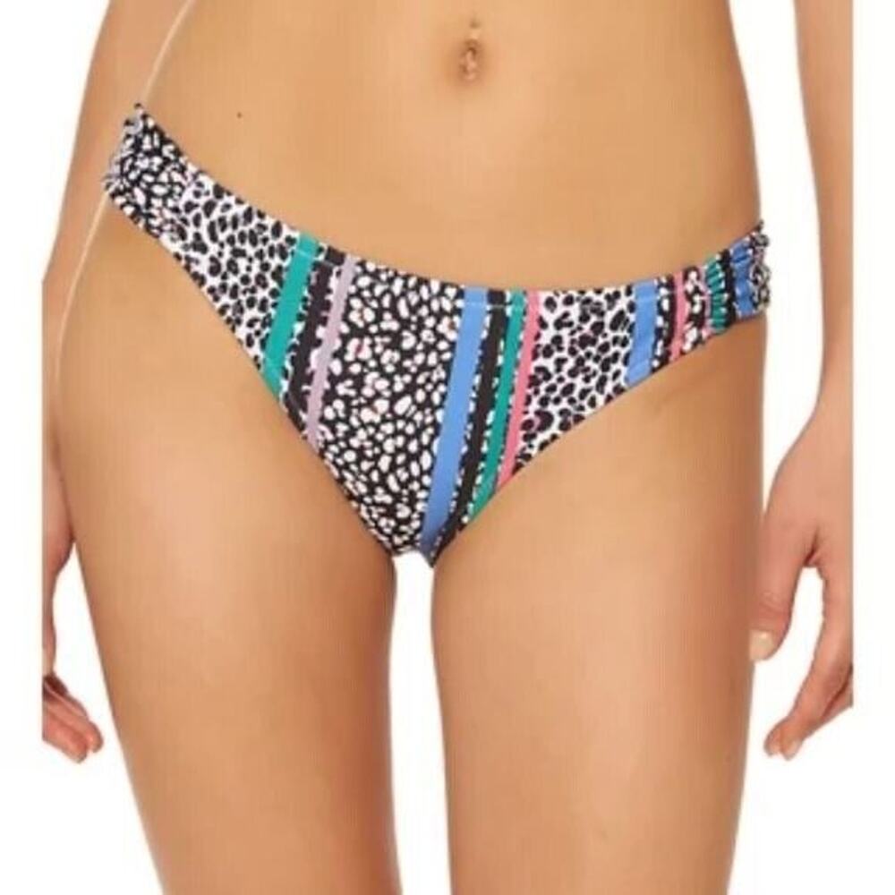 Jessica Simpson Multicolor Animal Print Shirred Hipster Swim Bottom NEW Small